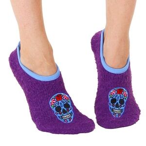 Fuzzy Slipper Socks - Sugar Skulls - Purple